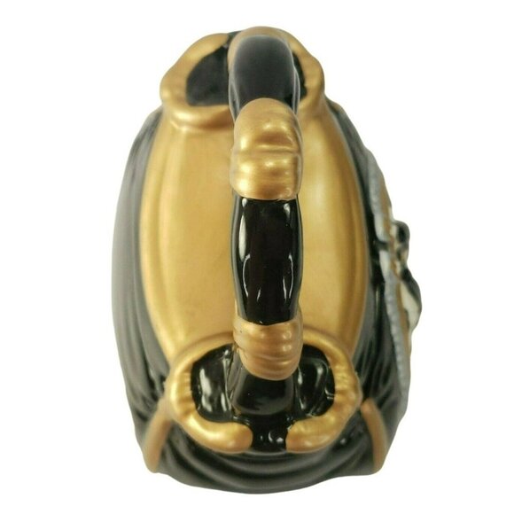 Davids Cookies Ceramic Purse Cookie Snack Jar Leopard Pattern Silver Gold Emboss - Picture 5 of 9